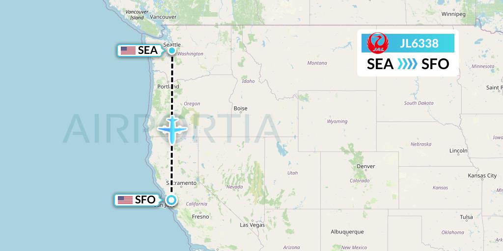 JL6338 Japan Airlines Flight Map: Seattle to San Francisco