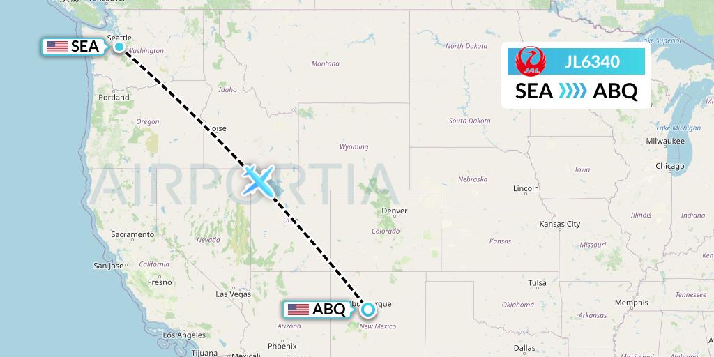 JL6340 Japan Airlines Flight Map: Seattle to Albuquerque