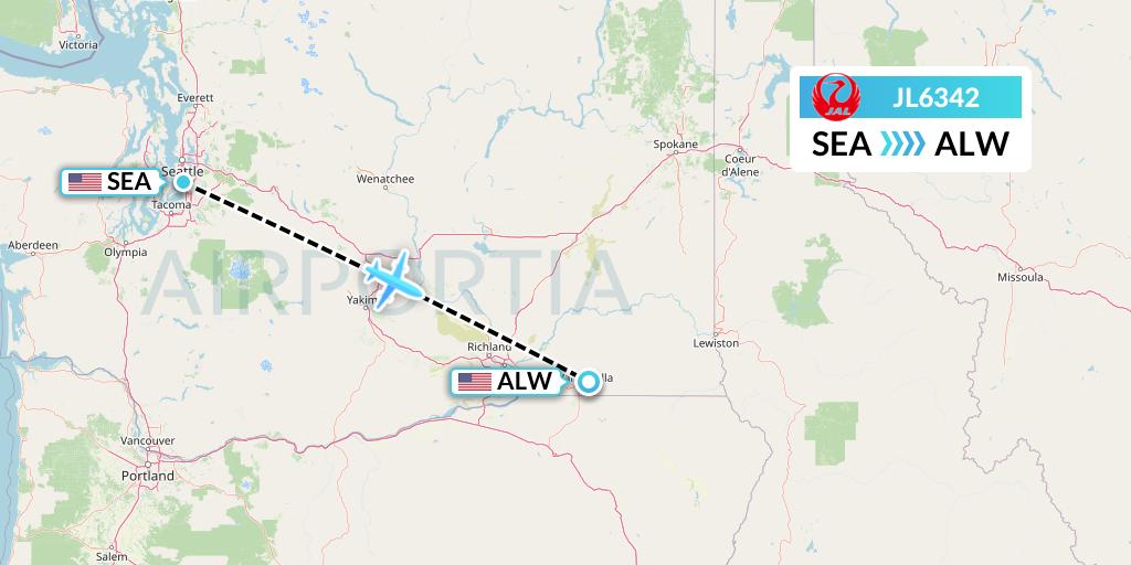 JL6342 Japan Airlines Flight Map: Seattle to Walla Walla