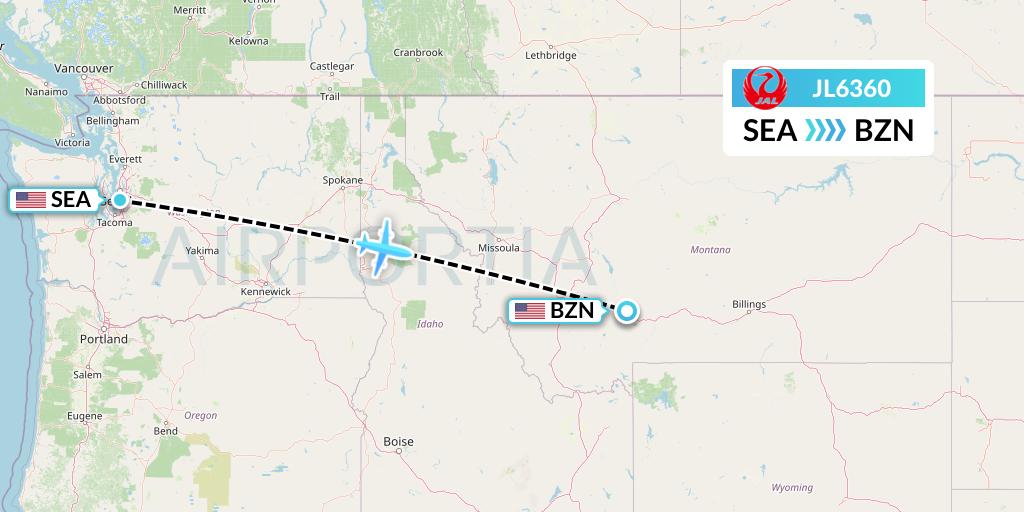JL6360 Japan Airlines Flight Map: Seattle to Bozeman