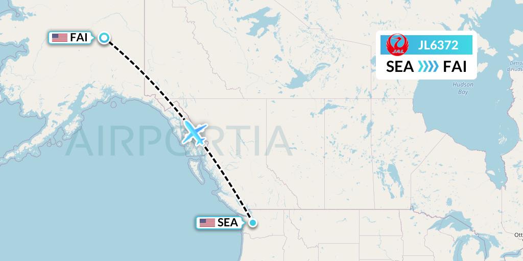 JL6372 Japan Airlines Flight Map: Seattle to Fairbanks