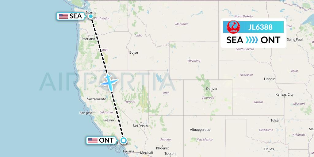 JL6388 Japan Airlines Flight Map: Seattle to Ontario