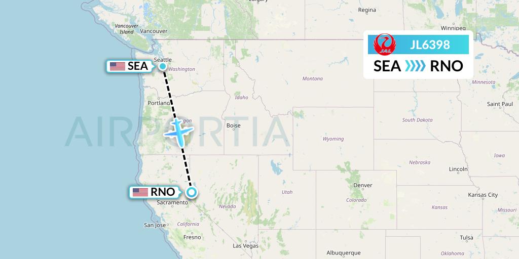 JL6398 Japan Airlines Flight Map: Seattle to Reno