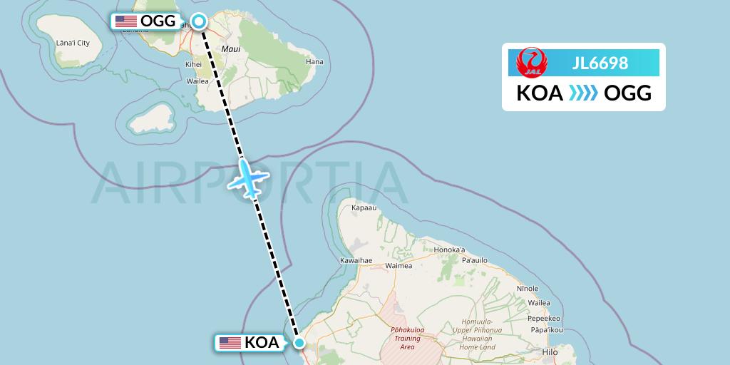 JL6698 Japan Airlines Flight Map: Kailua-Kona to Kahului
