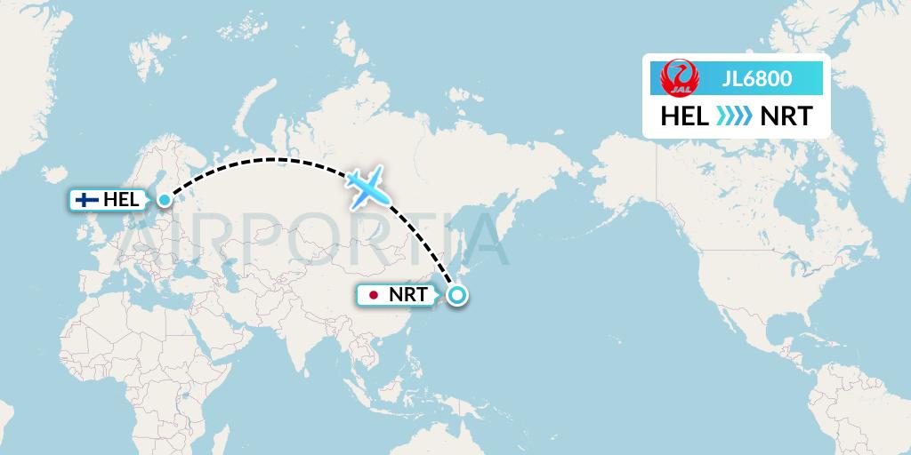 JL6800 Japan Airlines Flight Map: Helsinki to Tokyo