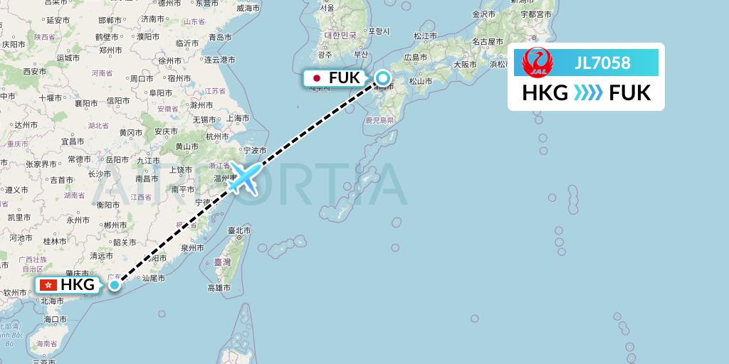 JL7058 Japan Airlines Flight Map: Hong Kong to Fukuoka