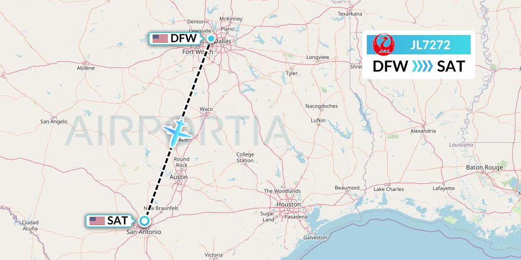 JL7272 Japan Airlines Flight Map: Dallas to San Antonio