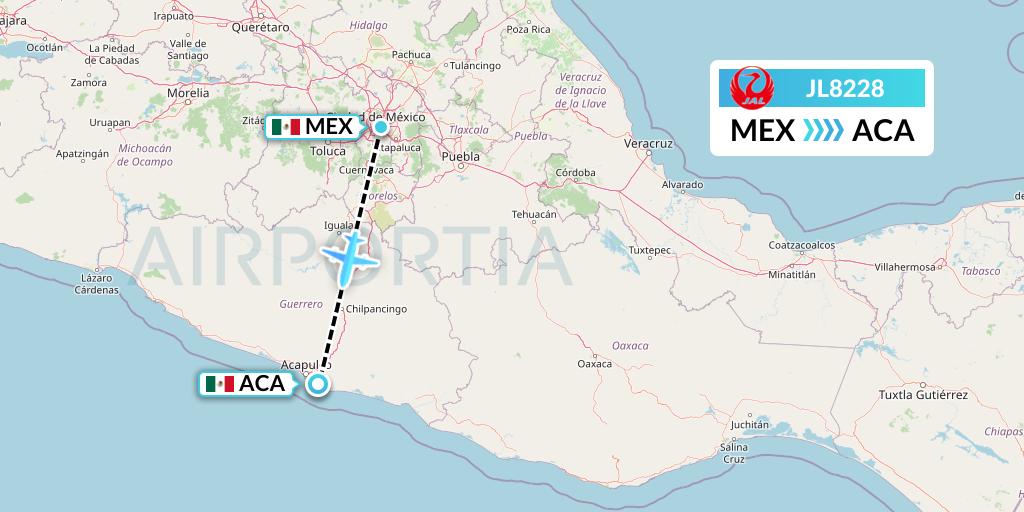 JL8228 Japan Airlines Flight Map: Mexico City to Acapulco