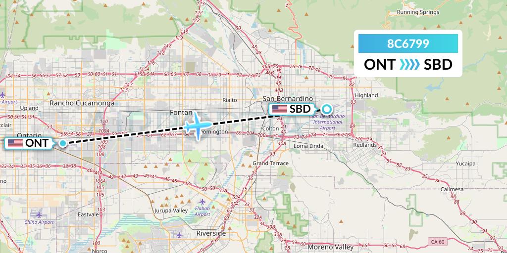 8C6799 Air Transport International Flight Map: Ontario to San Bernardino