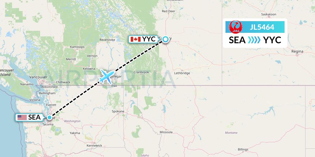 JL5464 Japan Airlines Flight Map: Seattle to Calgary