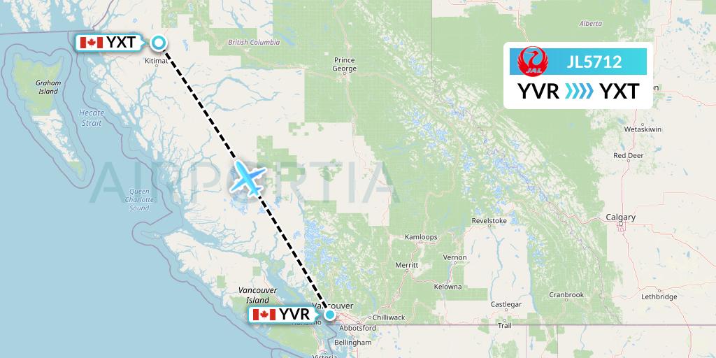 JL5712 Japan Airlines Flight Map: Vancouver to Terrace