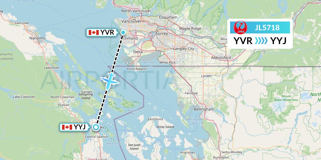 JL5718 Japan Airlines Flight Map: Vancouver to Victoria