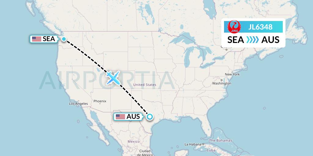 JL6348 Japan Airlines Flight Map: Seattle to Austin