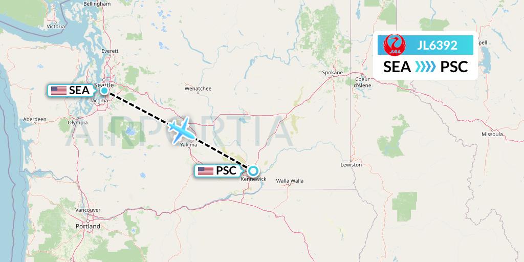 JL6392 Japan Airlines Flight Map: Seattle to Pasco