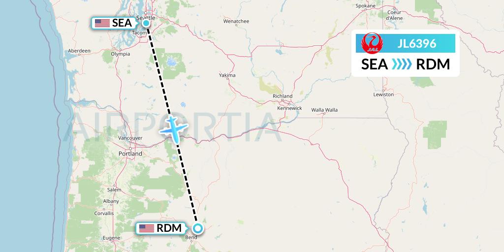 JL6396 Japan Airlines Flight Map: Seattle to Redmond