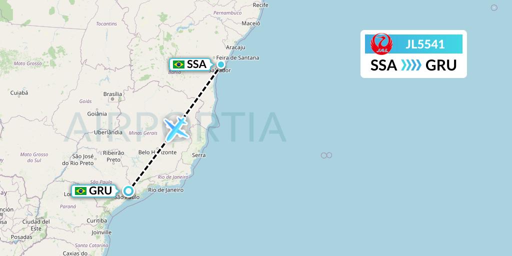 JL5541 Japan Airlines Flight Map: Salvador to Sao Paulo