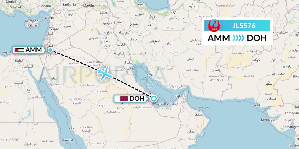 JL5576 Japan Airlines Flight Map: Amman to Doha