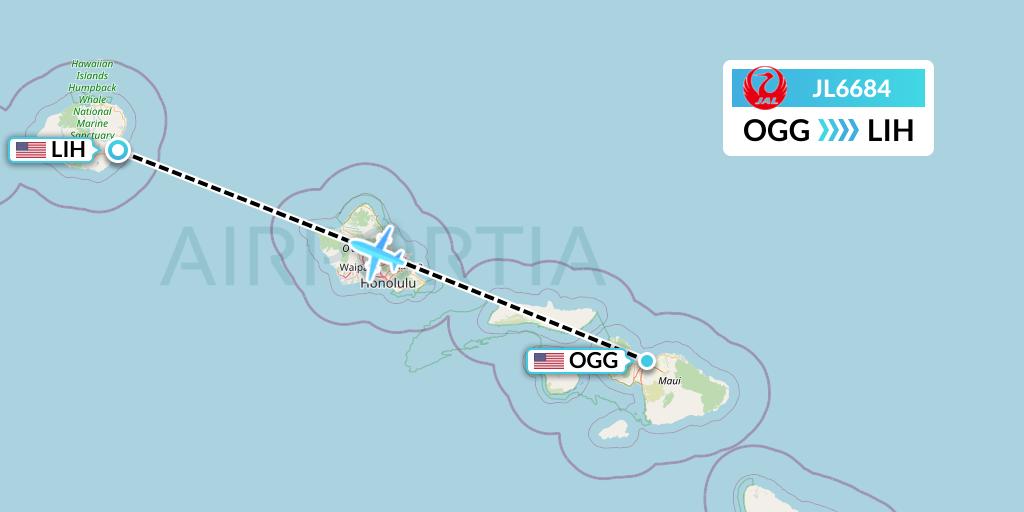 JL6684 Japan Airlines Flight Map: Kahului to Lihue