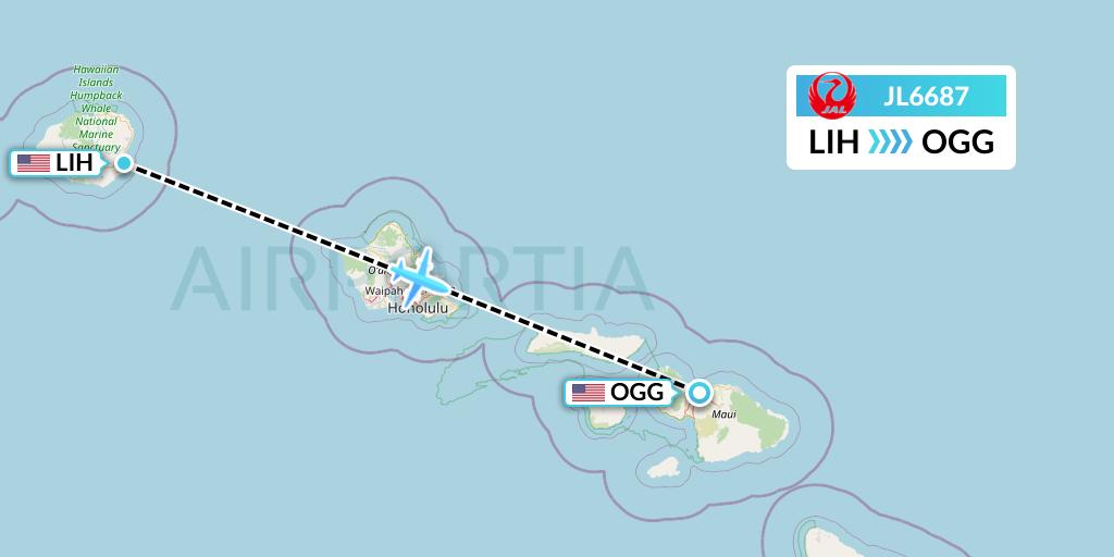 JL6687 Japan Airlines Flight Map: Lihue to Kahului