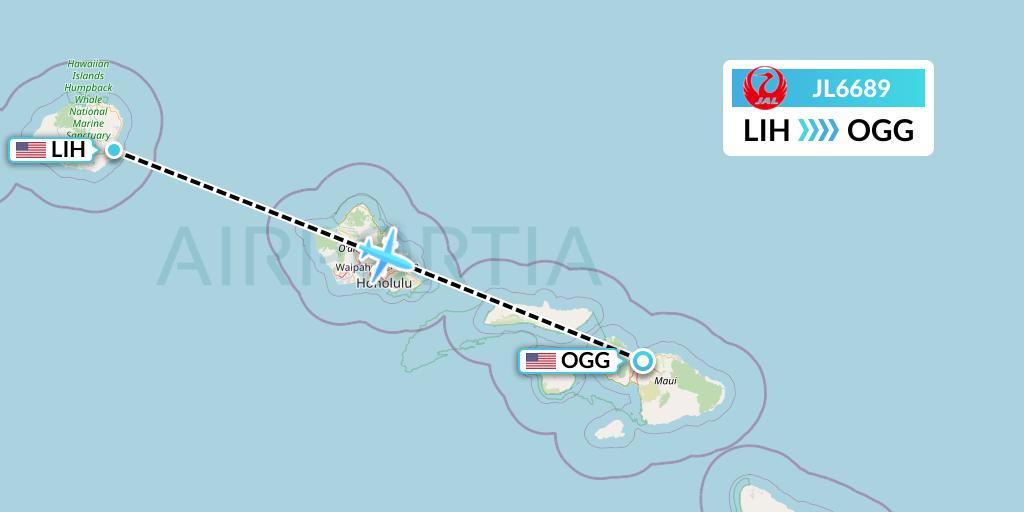 JL6689 Japan Airlines Flight Map: Lihue to Kahului