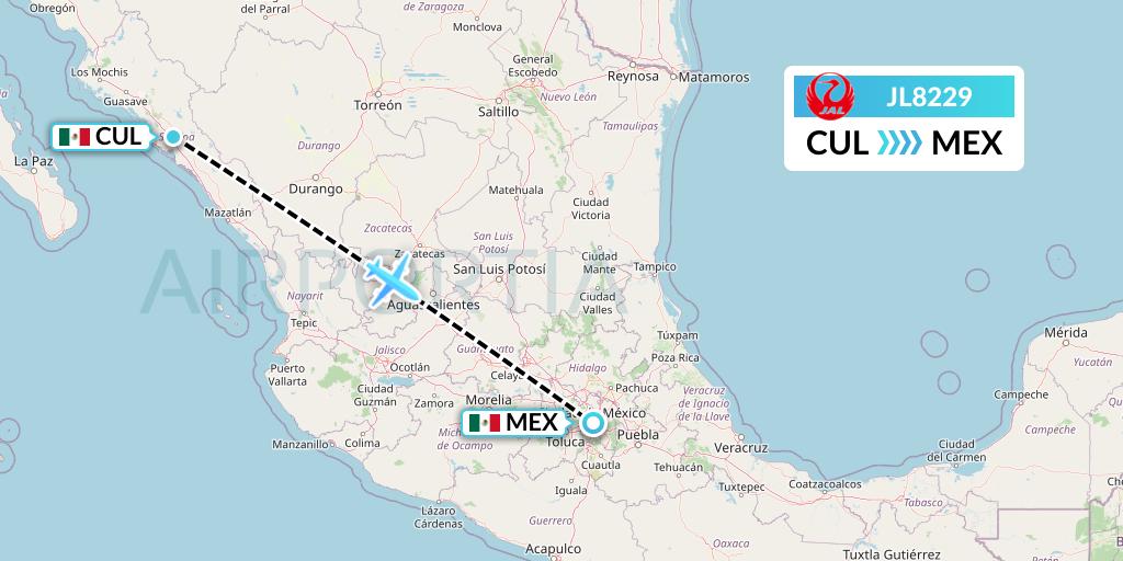 JL8229 Japan Airlines Flight Map: Culiacan to Mexico City