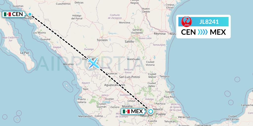 JL8241 Japan Airlines Flight Map: Ciudad Obregon to Mexico City