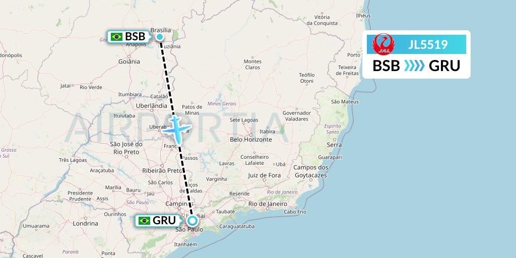 JL5519 Japan Airlines Flight Map: Brasilia to Sao Paulo