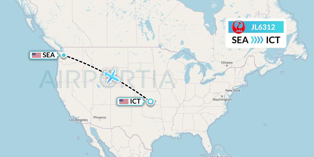 JL6312 Japan Airlines Flight Map: Seattle to Wichita