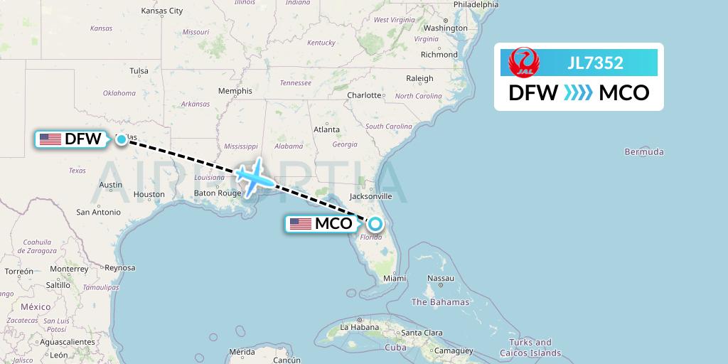 JL7352 Japan Airlines Flight Map: Dallas to Orlando