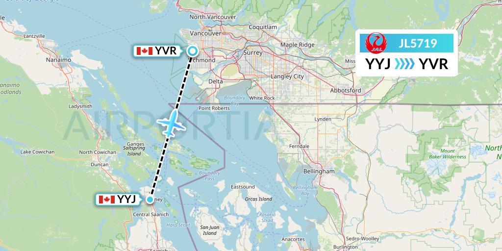JL5719 Japan Airlines Flight Map: Victoria to Vancouver