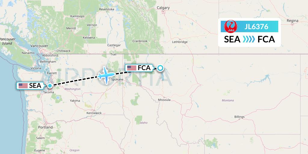 JL6376 Japan Airlines Flight Map: Seattle to Kalispell