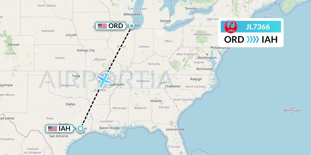 JL7366 Japan Airlines Flight Map: Chicago to Houston