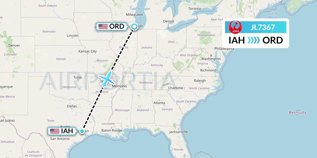 JL7367 Japan Airlines Flight Map: Houston to Chicago