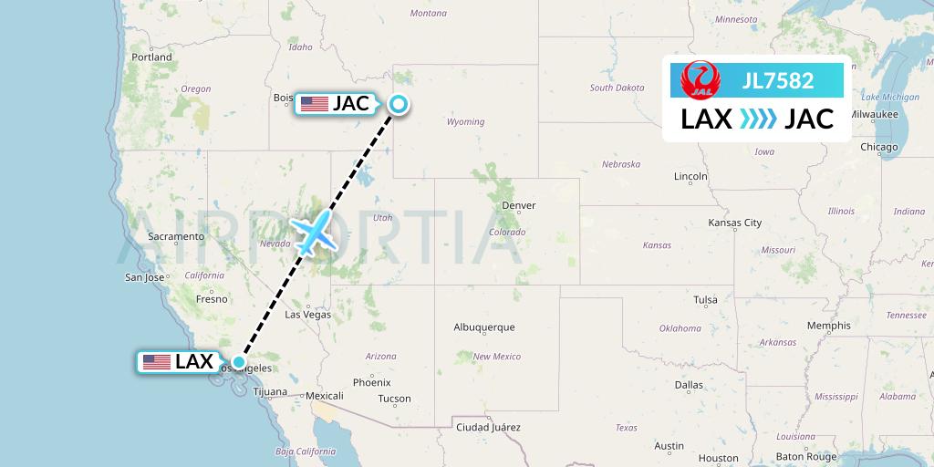 JL7582 Japan Airlines Flight Map: Los Angeles to Jackson
