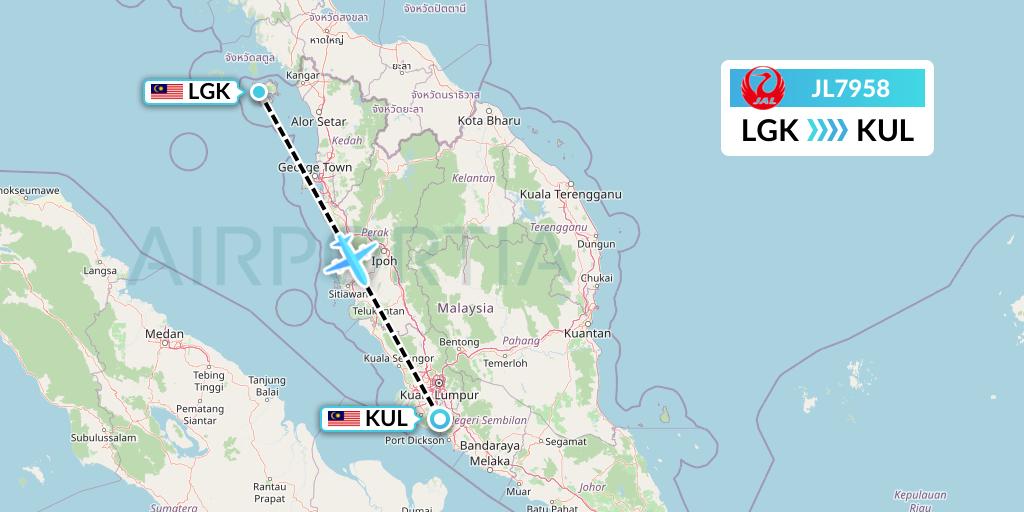JL7958 Japan Airlines Flight Map: Langkawi to Kuala Lumpur