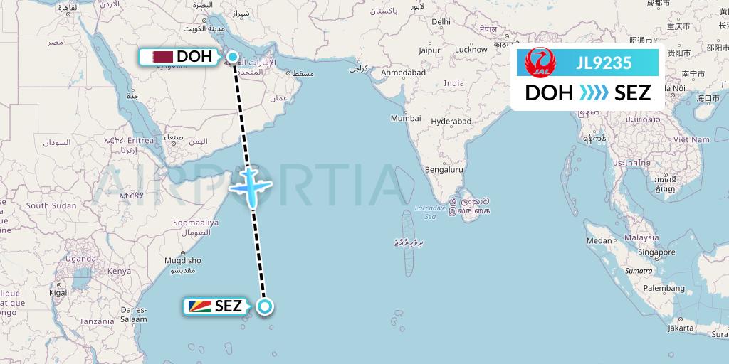 JL9235 Japan Airlines Flight Map: Doha to Victoria