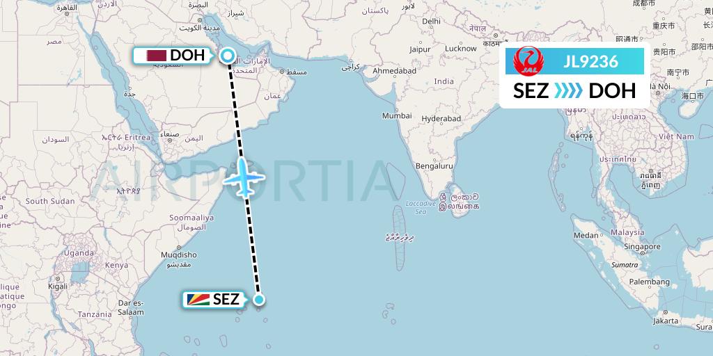 JL9236 Japan Airlines Flight Map: Victoria to Doha