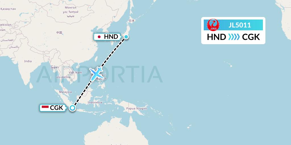 JL5011 Japan Airlines Flight Map: Tokyo to Jakarta