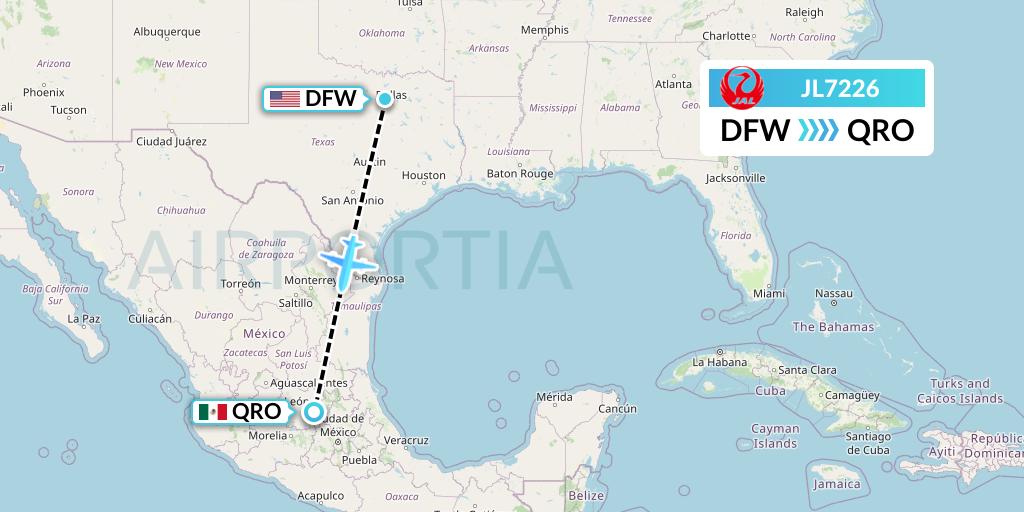 JL7226 Japan Airlines Flight Map: Dallas to Queretaro