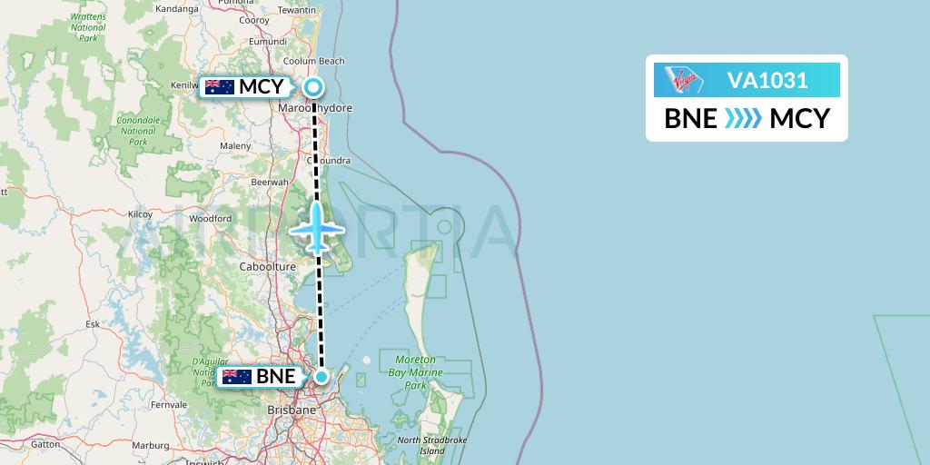 VA1031 Virgin Australia Flight Map: Brisbane to Sunshine Coast