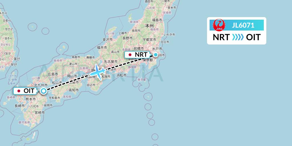 JL6071 Japan Airlines Flight Map: Tokyo to Oita