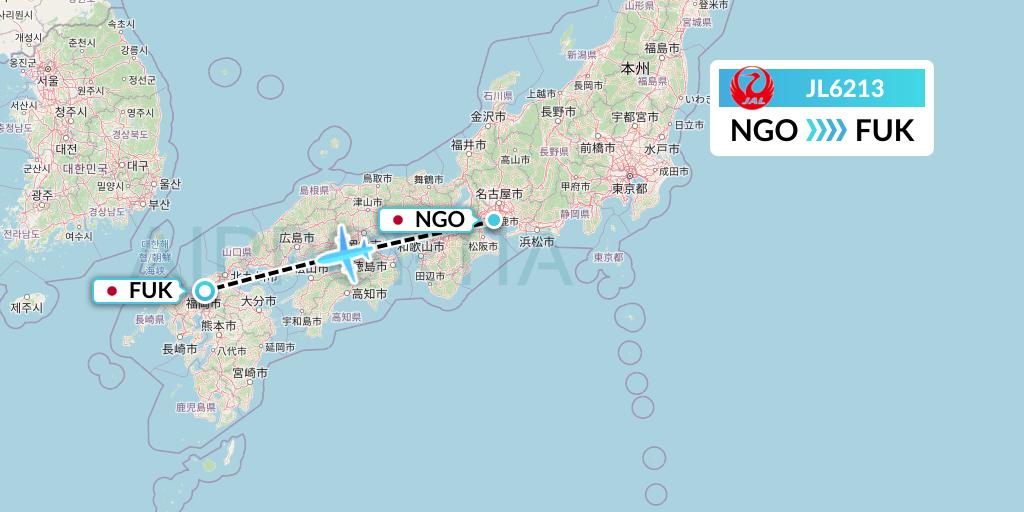 JL6213 Japan Airlines Flight Map: Nagoya to Fukuoka