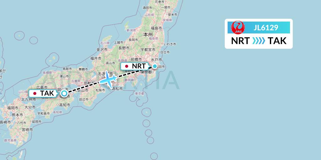 JL6129 Japan Airlines Flight Map: Tokyo to Takamatsu