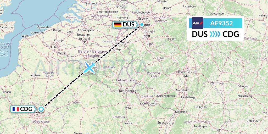 AF9352 Air France Flight Map: Dusseldorf to Paris