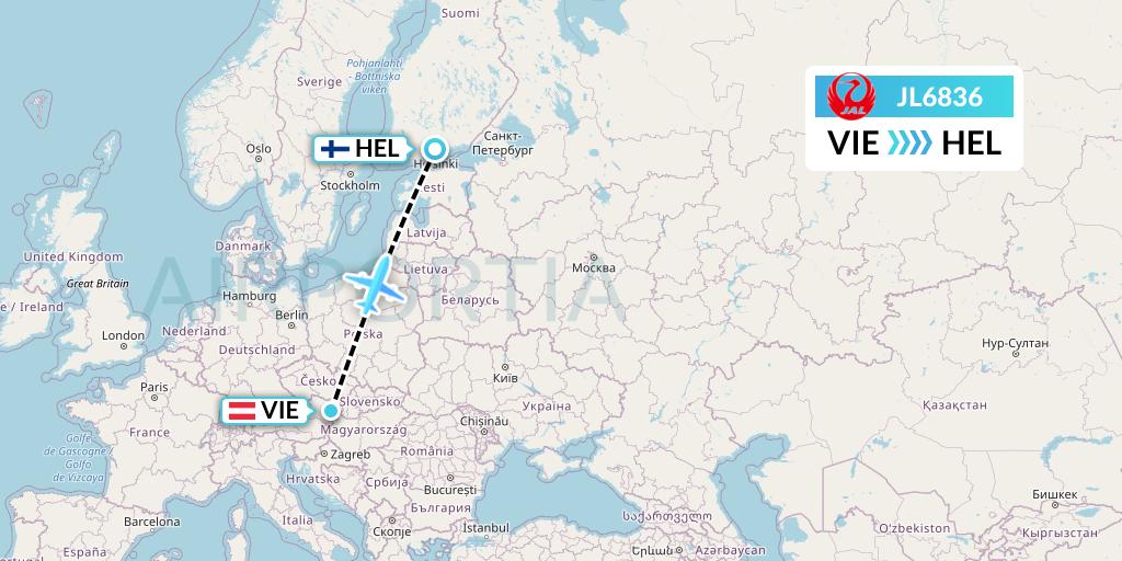 JL6836 Japan Airlines Flight Map: Vienna to Helsinki