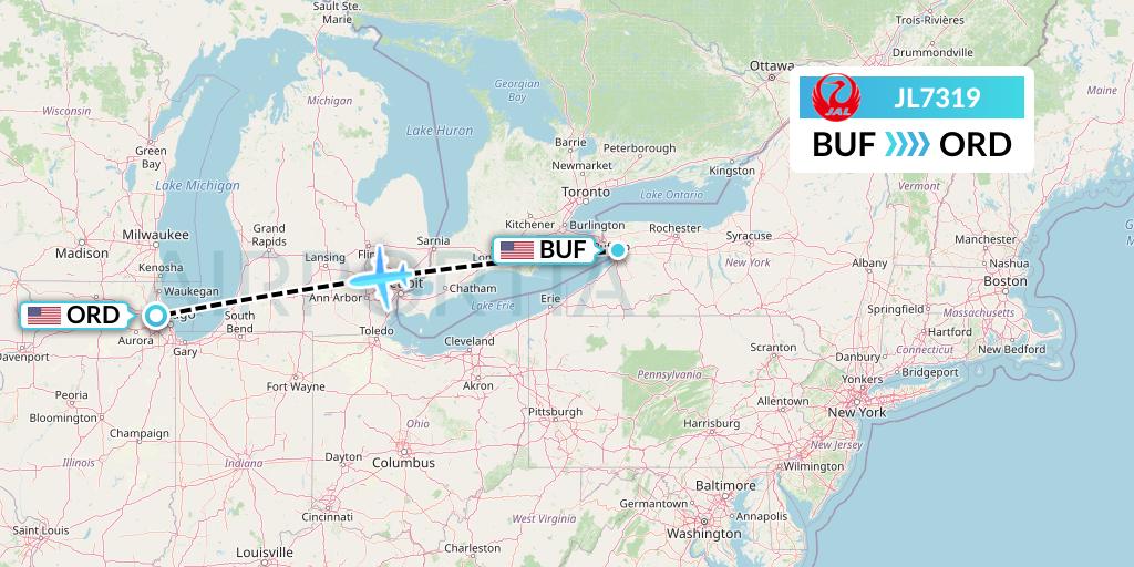 JL7319 Japan Airlines Flight Map: Buffalo to Chicago