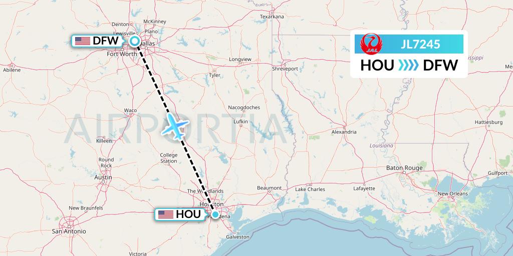 JL7245 Japan Airlines Flight Map: Houston to Dallas
