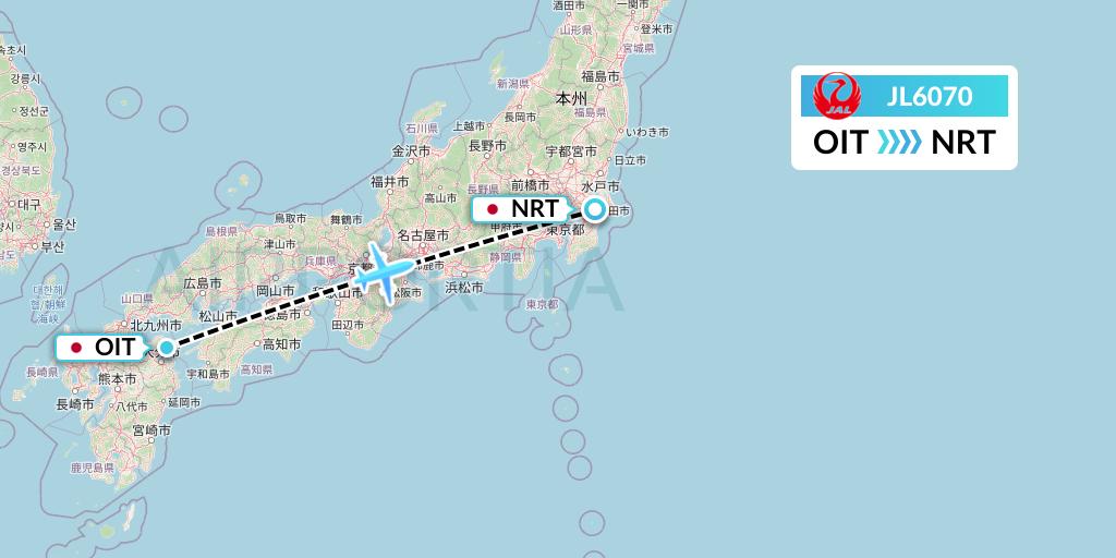 JL6070 Japan Airlines Flight Map: Oita to Tokyo