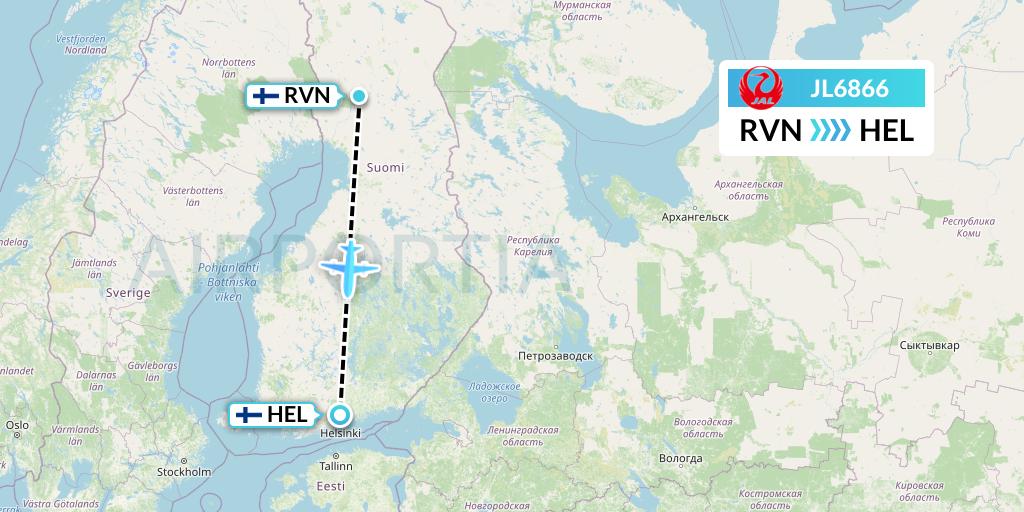 JL6866 Japan Airlines Flight Map: Rovaniemi to Helsinki