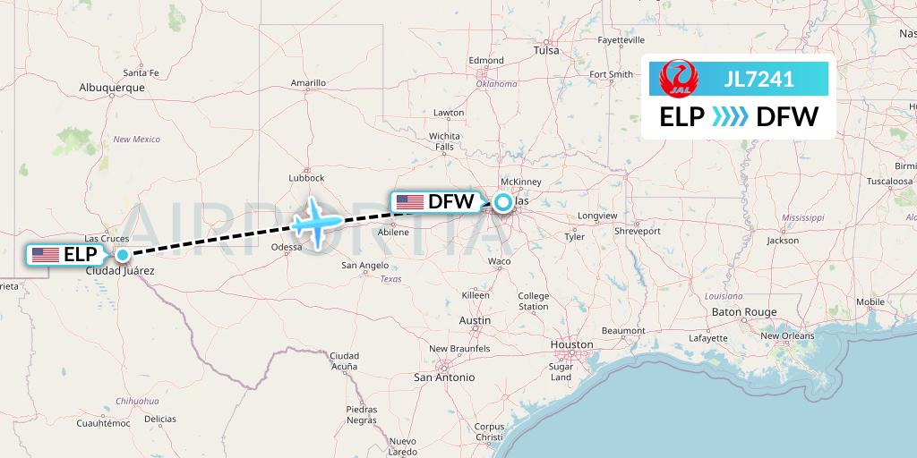 JL7241 Japan Airlines Flight Map: El Paso to Dallas